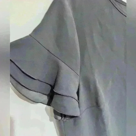 Ann Taylor LOFT Gray Blue Ruffle Short Sleeve Shift Dress- Size 14- EUC - Picture 2 of 6